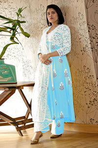 Gosriki Women'S Rayon Blend Anarkali Printed Kurta With Pant & Dupatta (Renu Sky Blue-Vks01-Gs_S_Sky Blue_Small),Sky Blue,,B0DC6KP9QP