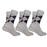 Kaneekshi MenS Diamond Cut Organic Cotton Crew Length Socks (Silver, Pack Of 3 Pairs)