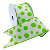 Morex Ribbon Wired Linen Bubble Dots Ribbon, 2.5 inches by 10 Yards, Apple Green, 7578.60/10-550