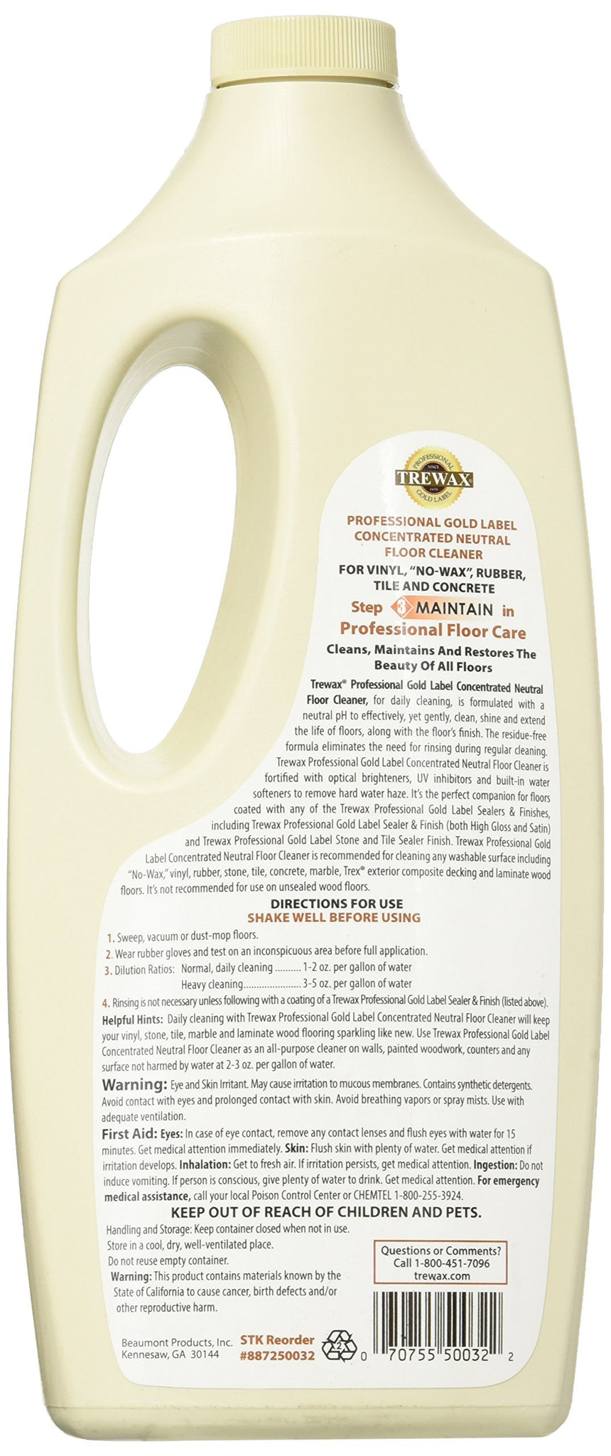 Trewax Vinyl Rubber And No Wax Neutral Floor Cleaner 32-Ounce
