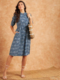Modeve Women Ethnic Motifs Print Blue Dress_2X-Large