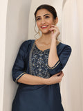 Libas Women'S Silk Floral Straight Kurtas (98154_Navy Blue_Xl)