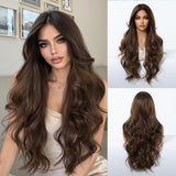 Looxey Long Wavy Wig for Women 28 Inch Curly Hair Wig Ombre Brown Heat Resistant Soft Synthetic Wigs for Women Daily Use Party C