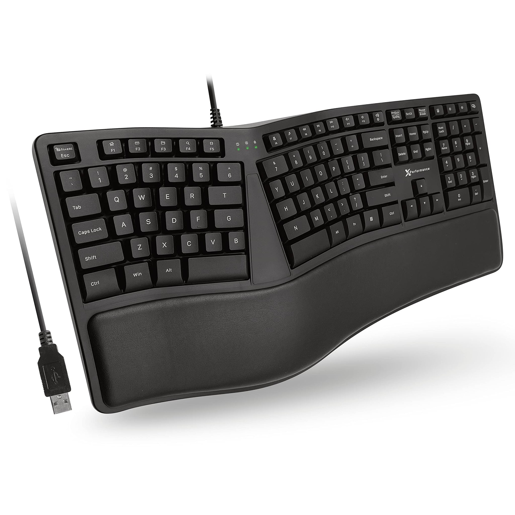 X9 Ergonomic Keyboard Wired With Cushioned Wrist Rest - Type Naturally And Comfortably Longer - Usb Wired Keyboard For Laptop Wi