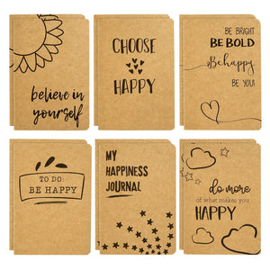 12 Pack Happiness-Themed Journals Bulk Set, Kraft Paper Notebooks With 80 Lined Pages For Kids, Office, School Supplies (4 X 5.7