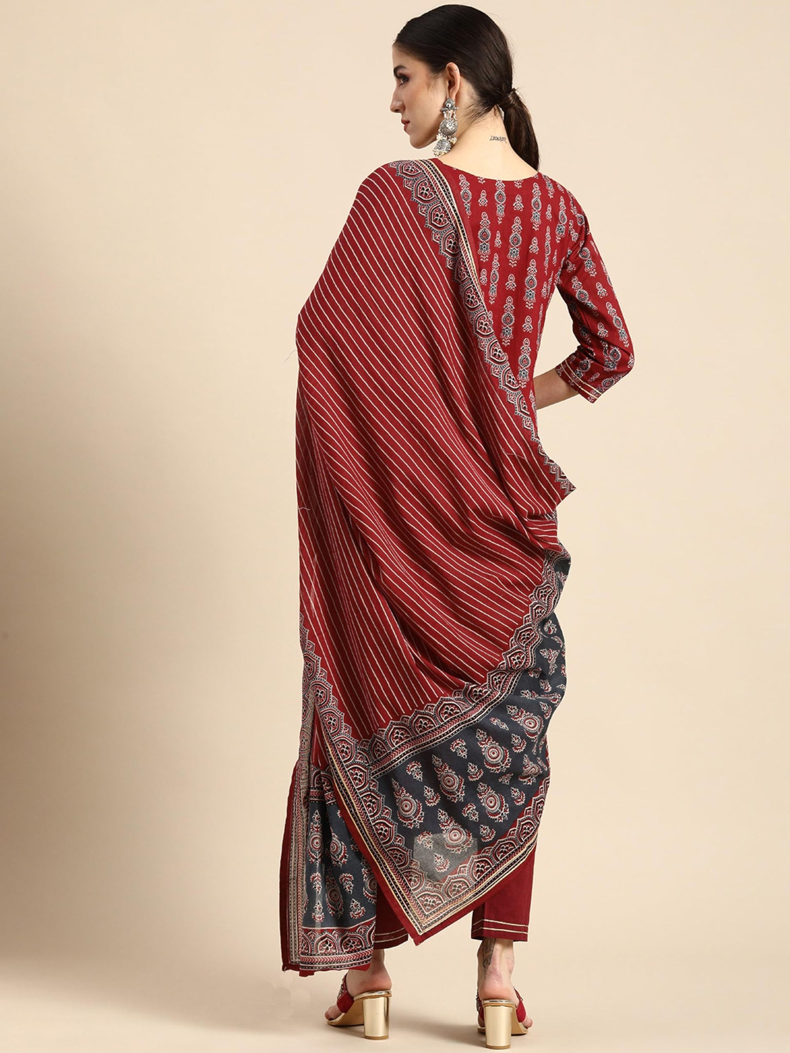 Alvami Women Printed Kurta And Pant Set With Dupatta (In, Alpha, Xl, Red)