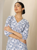 Libas Womens Printed Viscose Straight Kurta With Trousers Blue Xl 99231