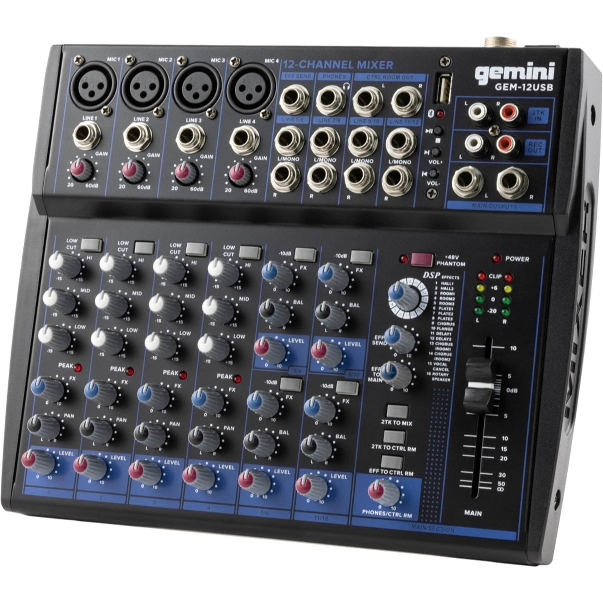 Gemini Sound Gem-12Usb - 12 Channel Audio Mixer With Bluetootha, Usb Playback, And Professional Sound Quality