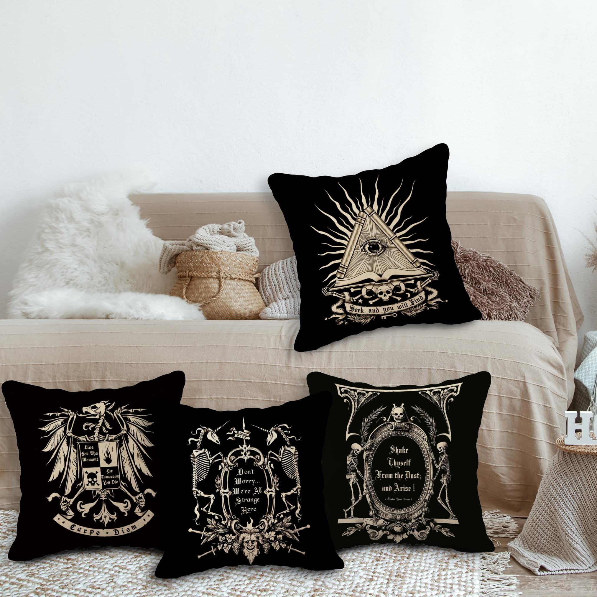 (RB) Dark Memento Mori The Undead Gothic Macabre Art Throw Pillow Case,18 x 18 Inch Set of 4,Gothic Home Decor, Gifts Wife, Sist