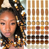 VENOFEN 60PCS Wood Hair Beads Large Hole Tube Beads Loc Dreadlock Jewelry Accessories Multi Style Braids Bead African Vintage Ha