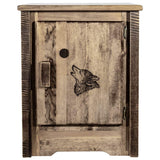 Montana Woodworks Homestead Collection Accent Cabinet With Laser Engraved Wolf Design, Right Hinged, Stain & Clear, Stained & Cl