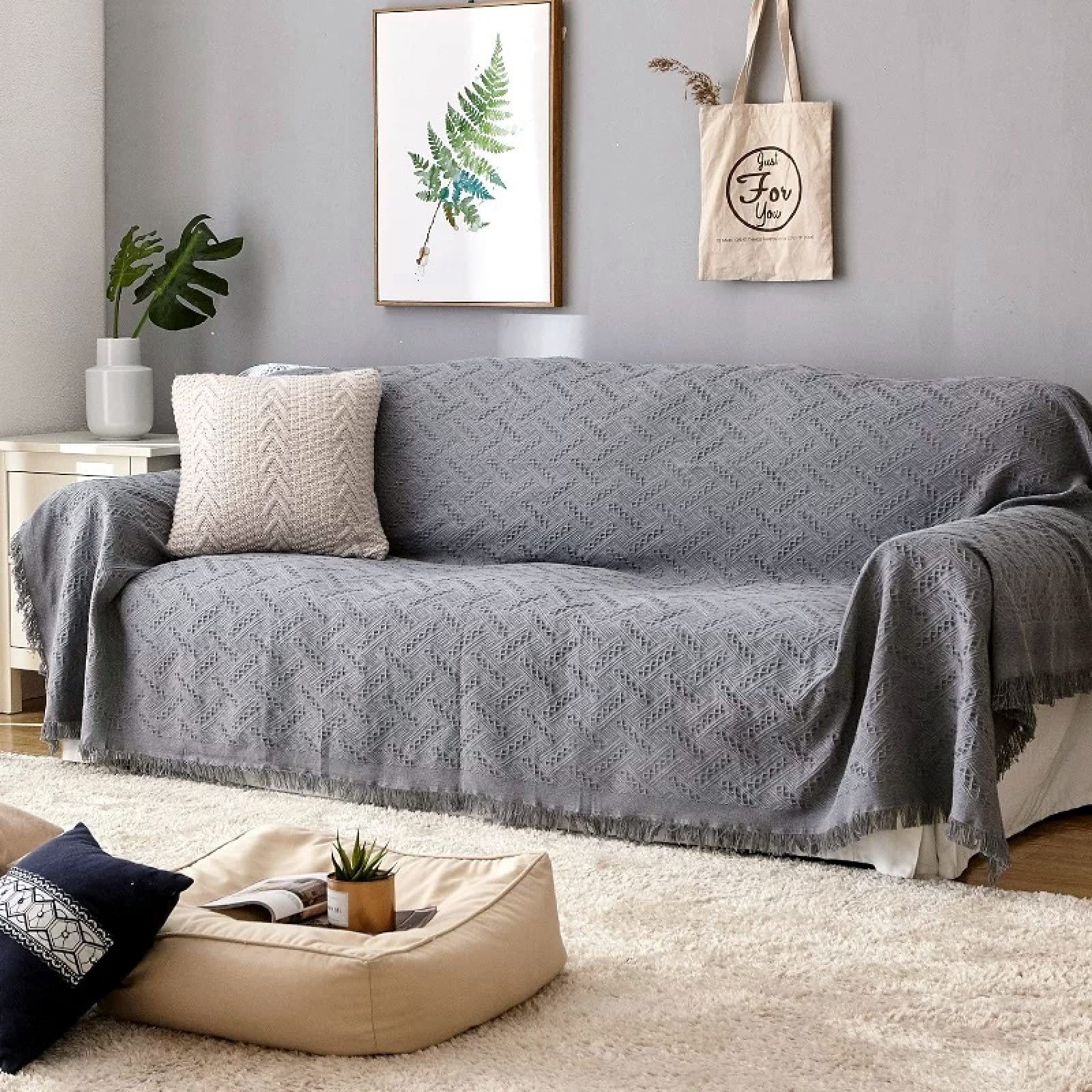 Homcosan Sofa Slipcovers Towel Cover Cotton Knit Geometrical Couch Cover for 4 Seat Cushion Couch Furniture Pet Protector Stylis