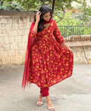 Gosriki Women'S Rayon Blend Anarkali Printed Kurta With Pant & Dupatta (Roni Red-Gs_L_Red_Large),Red,,B0DCK9NFYB