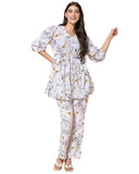 Toplot Co Ord Kurta Set For Women Printed Kurta With Pant (Tunic-Pant-5140-White-M),White,,B0CHB2KC8J