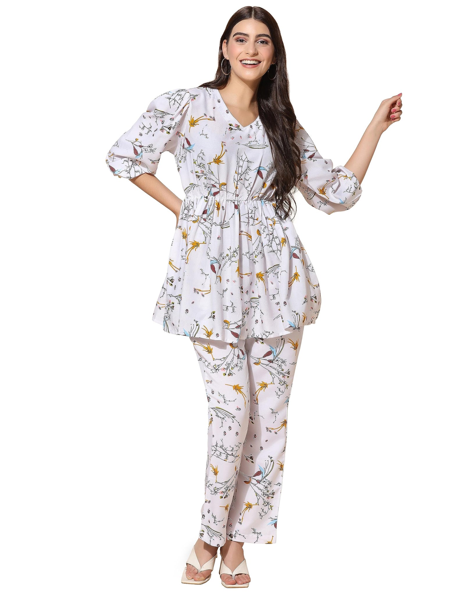 Toplot Co Ord Kurta Set For Women Printed Kurta With Pant (Tunic-Pant-5140-White-Xl),White,,B0CHB1Y98Q