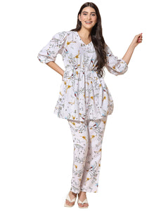 Toplot Co Ord Kurta Set For Women Printed Kurta With Pant (Tunic-Pant-5140-White-Xl),White,,B0CHB1Y98Q