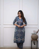 Gosriki Women'S Rayon Viscose Straight Printed Kurta With Pant (Kadai Blue-Gs_Xl_Blue_X-Large),Blue,,B0F13W6HW6