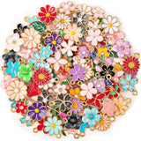 100Pcs 50 Pairs Flower Charms for Jewelry Making, Wholesale Assorted Enamel Mixed Bulk Metal Earring Charms for DIY Necklace Bra