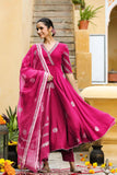 Anni Designer Women'S Rayon Blend Anarkali Printed Kurta With Pant & Dupatta (Berlin Pink-Vks01_S_Pink_Small),Pink,S,,,
