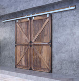 DIYHD 12FT Galvanized Steel Exterior Double Sliding Barn Door Hardware,Heavy Duty Wall Mount Box Track Kit for Outdoor Use,MAX L