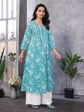 Rangita Turquoise Cotton Calf Length Embroidered Anarkali Kurti | Kurta For Women_L