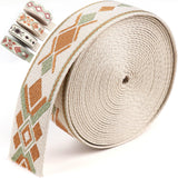 PECMER 1.5 Inch Strap - 6 Yards Beige Boho Style Poly Webbing Strap with Geometric Patterns for Belts, Crafts, Pet Collars, Leas