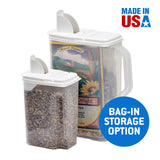 Buddeez Pet Food Storage Containers - 2 Count Bird Seed Dispenser with Pour Tight Lids and Easy Pour Spouts, 8 Qt and 3.5 Qt, Bi