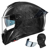 ILM Carbon Fiber Motorcycle Helmets Lightweight Full Face Dual Visor Helmet with Rear Wing Pinlock Compatible Motorbike Street B