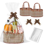 MADHOLLY Bamboo Woven Baskets for Gifts Empty - Foldable Sturdy Gift Basket Kit for Wrapping with Handle Cellophane Wrap Pull Bo