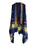 India Scarves Handcrafted Royal Blue Dupatta With Colorful Embroidery And Golden Border