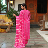 Anni Designer Women'S Rayon Viscose Straight Bandhej Printed Kurta With Pant & Dupatta (Baghira Pink-Vks02_M_Pink_Medium),Pink,M,,,