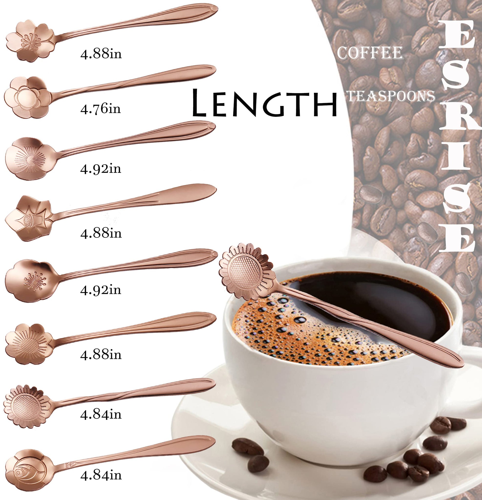 16 Pcs Teaspoon Tea Spoons, ESRISE Stainless Steel Coffee Dessert Spoon, Cute Demitasse Spoon for Drink Milkshake (Rose Gold)