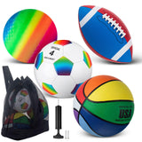 Deekin 4 Pcs Sport Balls Set for Kids Teens, Include Official Size 5 Basketball 4 Soccer 6 Football Playground Ball and Pump Spo