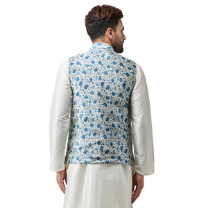 Sojanya (Since 1958, Men'S Silk Blend Blue Printed Only Nehru Jacket, Size: M(Sjr-Nehrujacket-Print-502-38)