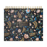 Fringe Studio Dark Floral Large Spiral Sketchbook 11 x 9 Hardcover Artist Drawing Pad, 80 Perforated Sheets (530345)