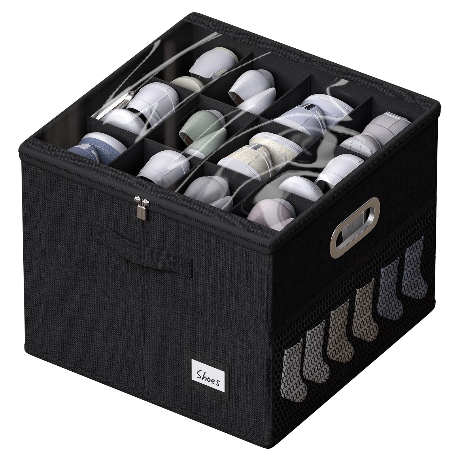FHSQX Shoe Organizer for Closet,Fits 12 Pair,Shoe Storage Bins with Clear Cover & Adjustable Dividers for Shoes,Shoe Box Storage