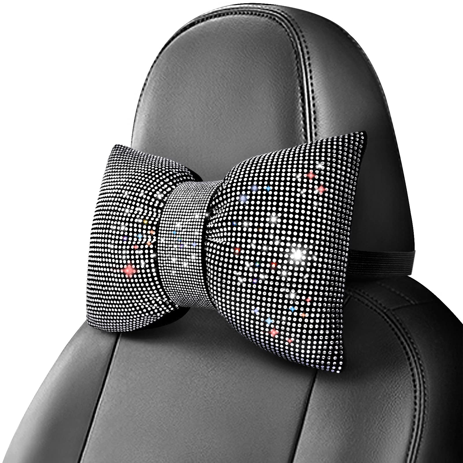 surpassme Rhinestone Car Headrest Neck Pillow for Driving with Bling Bling Crystal Bows Pillow Car Accessories for Women