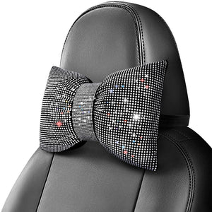 surpassme Rhinestone Car Headrest Neck Pillow for Driving with Bling Bling Crystal Bows Pillow Car Accessories for Women