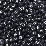 LAIDANLA 1500PCS Acrylic Letter Beads Alphabet White Letters Black Round Bead 7 4mm for Jewelry Bracelets Necklaces Key Chains 