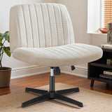 DUMOS Criss Cross Chair Legged Office Wide Comfy Desk Seat, No Wheels Armless Computer Task Seating, Swivel Comfy Vanity Fabric 