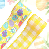 ABTOLS 2 Roll 10 Yards Easter Ribbons, 2.5 Colorful Eggs Wired Edge Burlap Ribbon Yellow White Buffalo Plaid Ribbon for Spring E