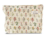 HAPPYHEIDI Large Floral Cotton Makeup Bag Cosmetic Travel Pouch, Make Up Purse Organizer, Canvas Lined Cute Grid Flower Show