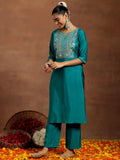 Libas Women'S Silk Blend Kurta Set (Gs930_Teal Teal Xl