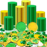 100 Pcs St Patricks Day Shamrock Coins and 2 Oz 200 pcs Shamrock Clover Confetti Table Sprinkles for Irish St Patricks Party Dec