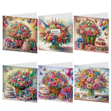 Tontut 6 Pieces Diamond Art Painted Greeting Cards, Flower Basket Gift Butterfly 5D DIY Special Shape Diamond Card Creative Gift