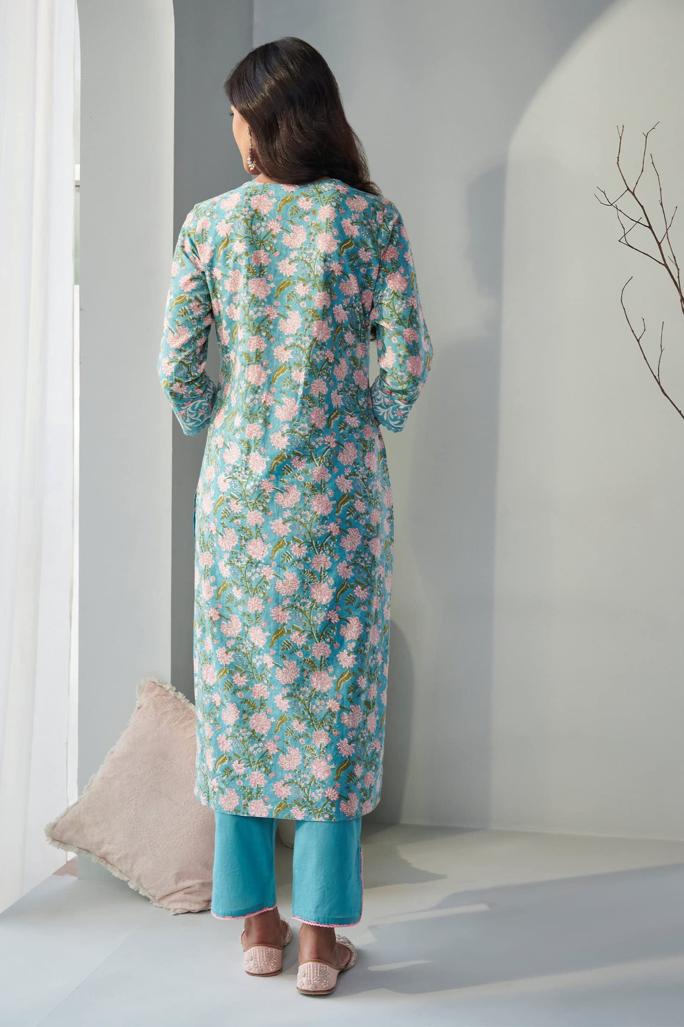 Anni Designer Women'S Cotton Blend Straight Printed Kurta With Pant & Dupatta (Made Green_Xxl_Xx-Large_Green),Green,2XL,Cotton Blend,Straight,Dupatta