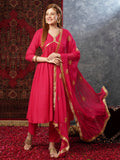 Anni Designer Women'S Cotton Blend Anarkali Printed Kurta With Pant & Dupatta (Shrinika Pink-Jl_Xl_Pink_X-Large),Pink,XL,,,