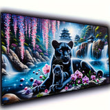 KUFWKEY Panther Diamond Art Kits for Adults,Waterfall Landscape Leopard 5D Diamond Painting Kits,Fantasy Animal Full Round Diamo