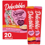 Delectables Squeeze Up Kitten Variety Pack, Creamy Squeezable Puree, Lickable Wet Cat Treats, Grain Free, No Added Fillers, No b