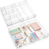 Briwooody 2 Pcs Acrylic Desk Drawer Organizer Maximum 11.8 x 17 x 1.9 Inch Expandable Drawer Organizer Trays with 7 Adjustable C